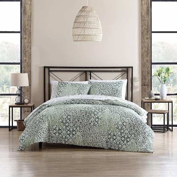 Stone Cottage - Queen Duvet Cover Set, Cotton Bedding with Matching Shams, All Season Home Decor (Abingdon Dark Green, Queen)
