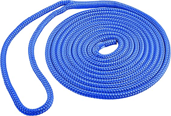 Shoreline Marine Double Braided Nylon Dock Line, Single, 3/8" x 15', Blue