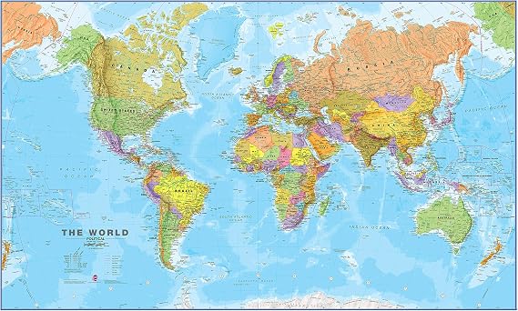 Maps International Giant World Map Poster Mega-Map of The World Front Lamination - 48 x 78
