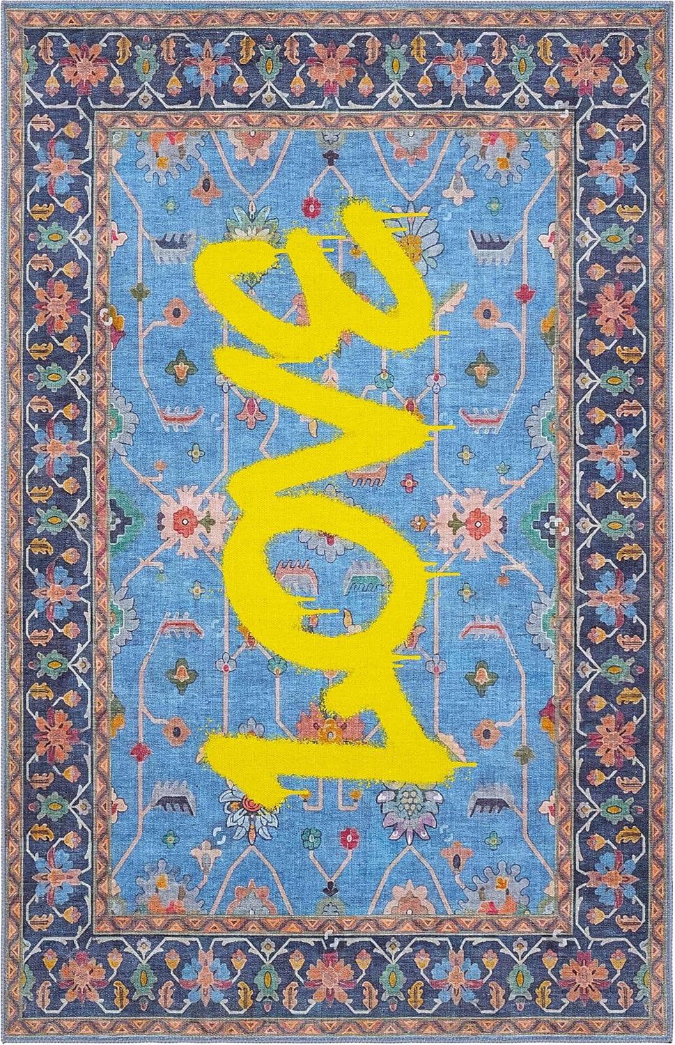 Cool Carpet Daisy Blue Carpet Machine Washable Floral Woven Chenille Carpet Ethnic Pattern Vintage Home Room Carpet