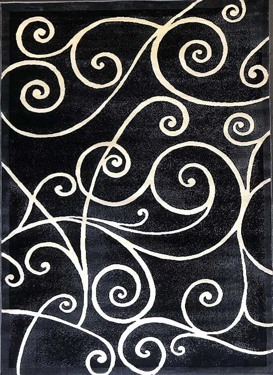 Gallery Modern Abstract Swirl Contemporary Rug Gray Black Grey & Ivory Design 23 (5 Feet 2 Inch X 7 Feet 1 Inch)